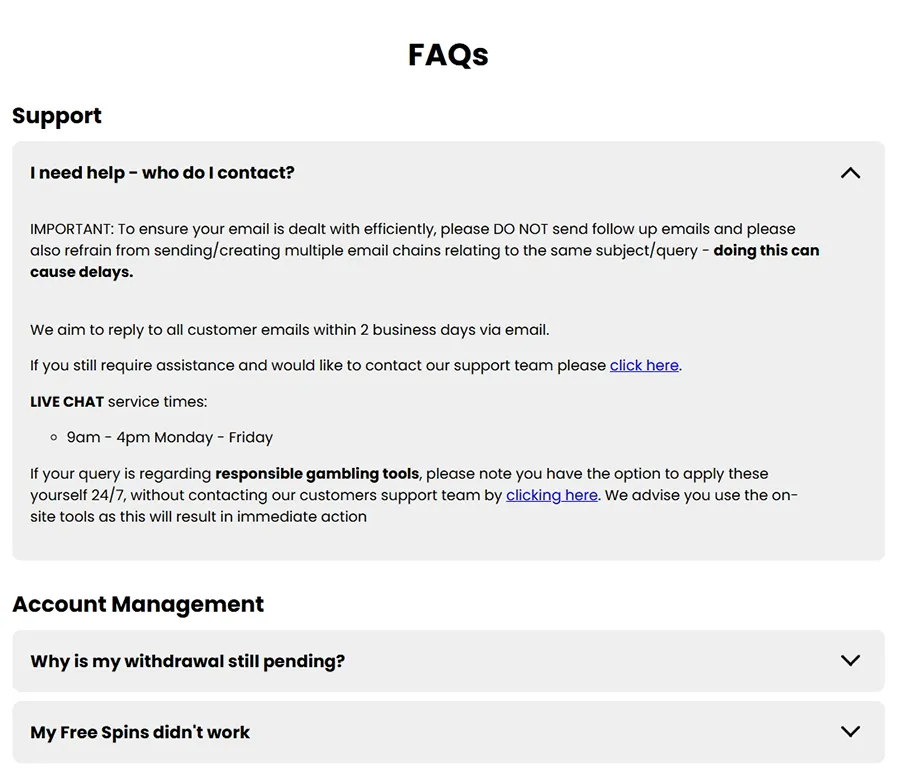 Customer support at Clover Casino